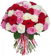 Букет роз, 51 шт. розовые, красные, белые