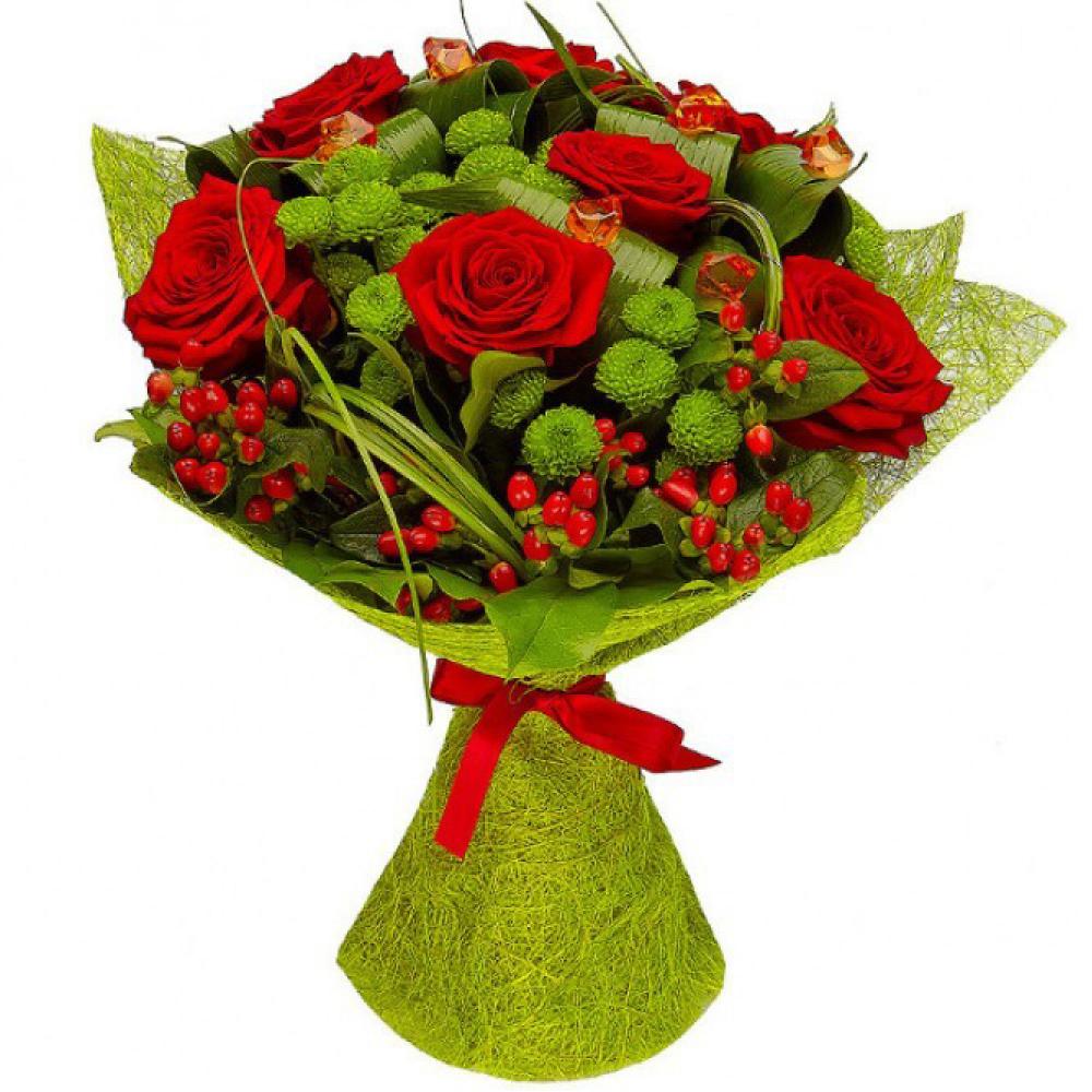Заказать букет с доставкой в новосибирске. Красные розы, зеленые хризантемы, Гиперикум. Гиперикум и кустовые розы букет. Хризантема с гиперикумом.
